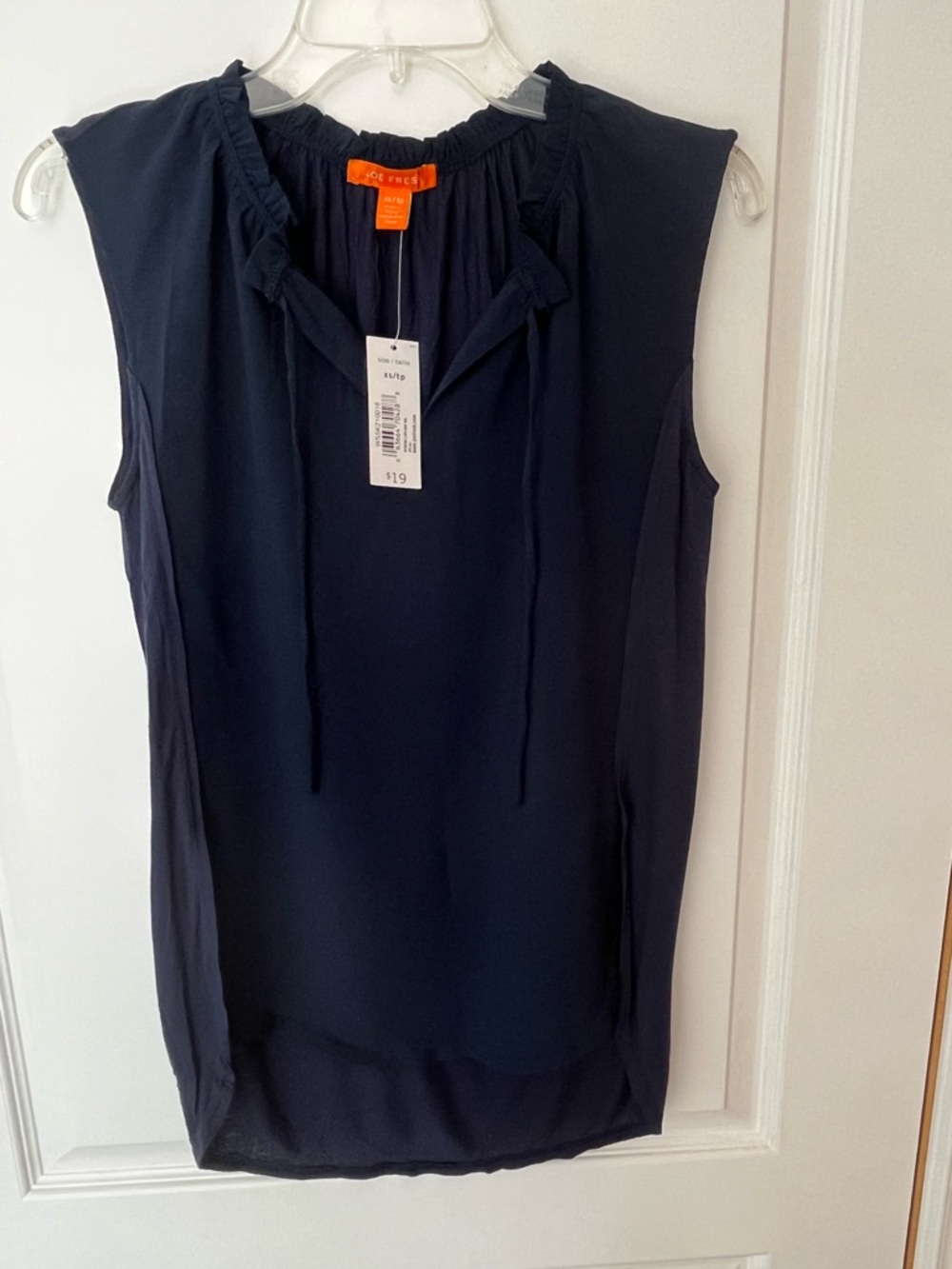 NEW Joe Fresh Women's Navy Ruffle Neck Sleeveless Blouse Size XS/TP NWT